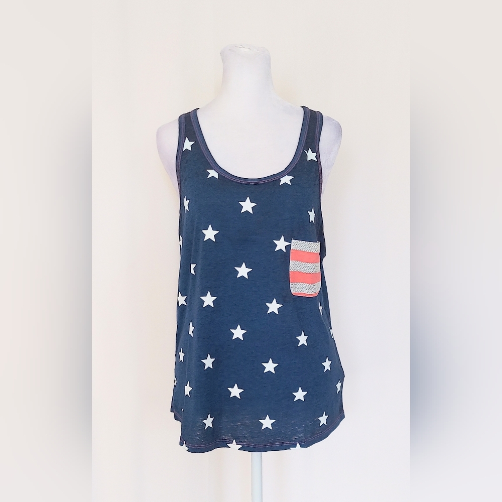 Rock & Roll Cowgirl Stars & Stripes Tank Top Size Medium Pocket